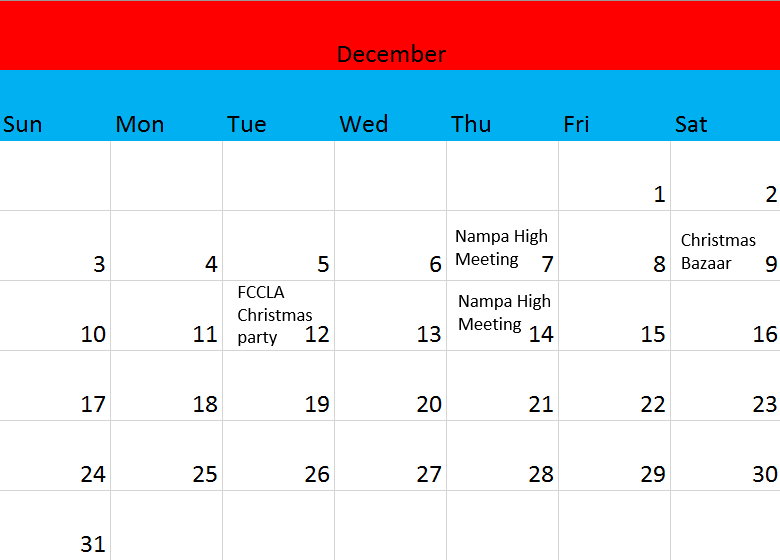 Activity Calendar Nampa School District FCCLA