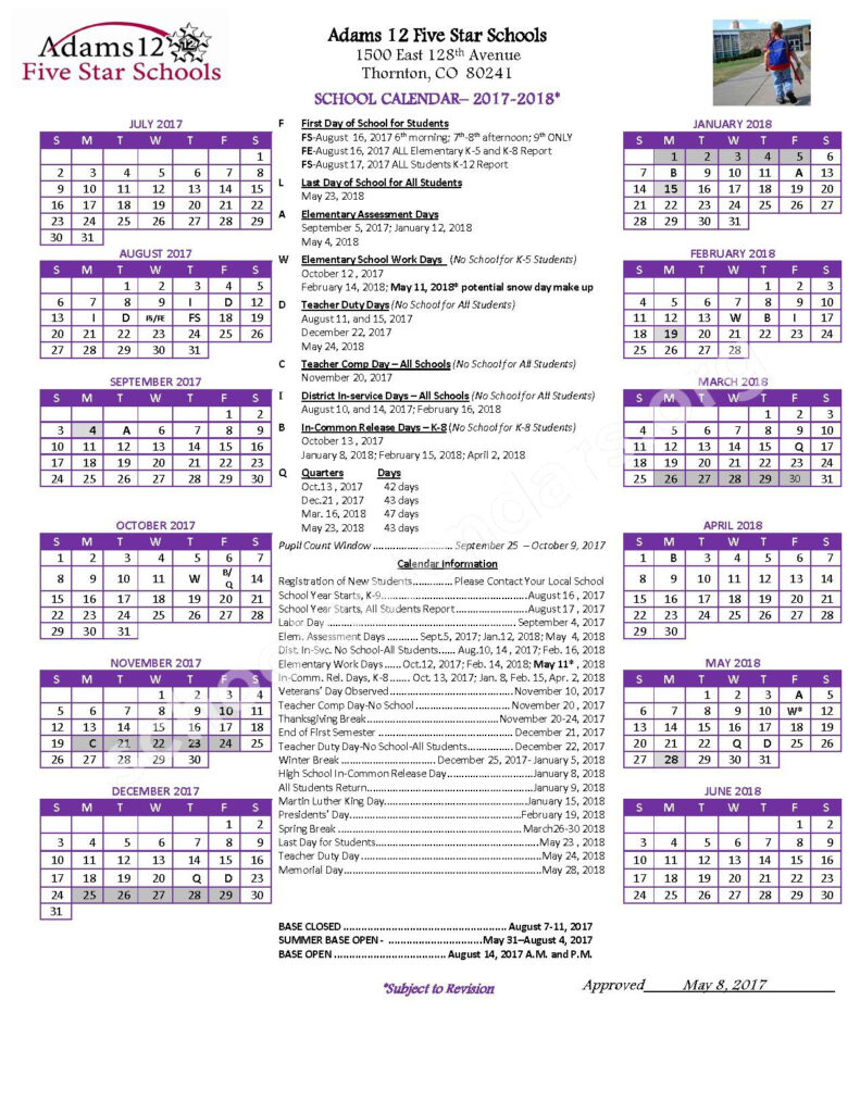 Adams County School District 50 Calendars Westminster CO