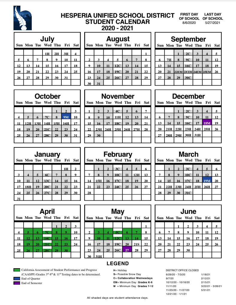 Aiken County Public Schools 2021 2020 Calendar Student Calendar 