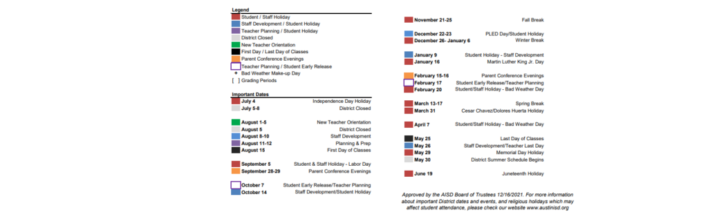 Akins High School School District Instructional Calendar Austin Isd 