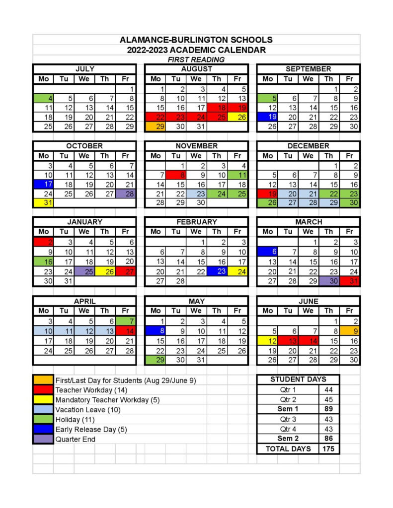 Alamance Burlington Schools Calendar 2022 2023 In PDF