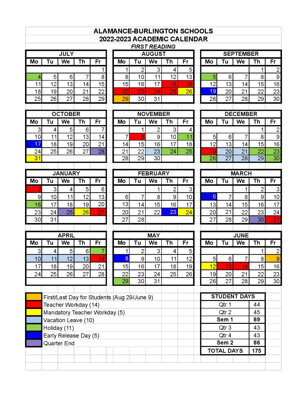 Alamance Burlington Schools Calendar 2022 2023 In PDF