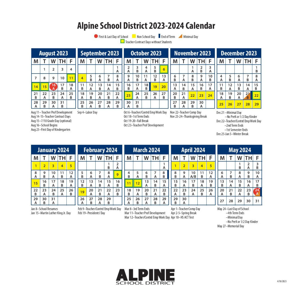 Alpine School District Calendar 2023 2024 PDF