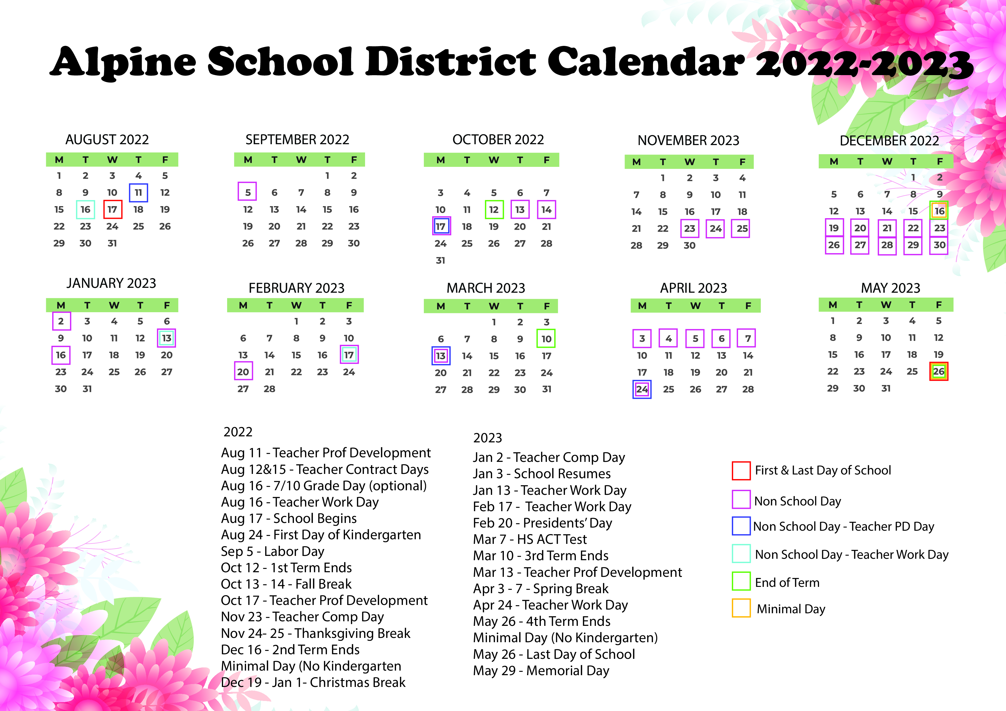 Alpine School District Calendar With Holidays 2022 2023