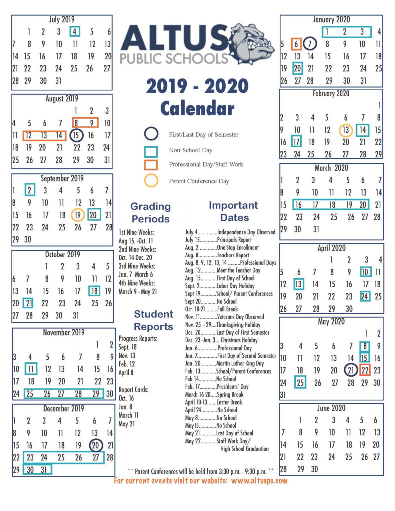 Altus Public Schools 2019 2020 Calendar