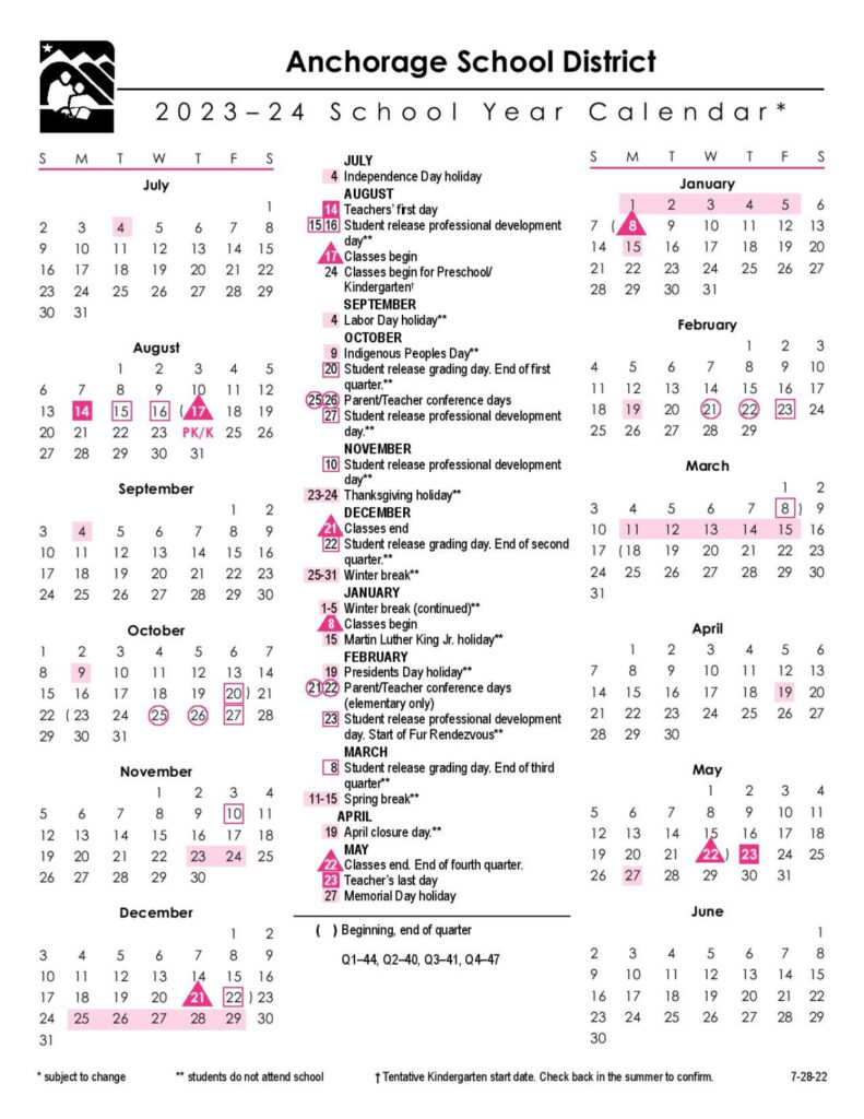 Anchorage School District Calendar 2022 2023