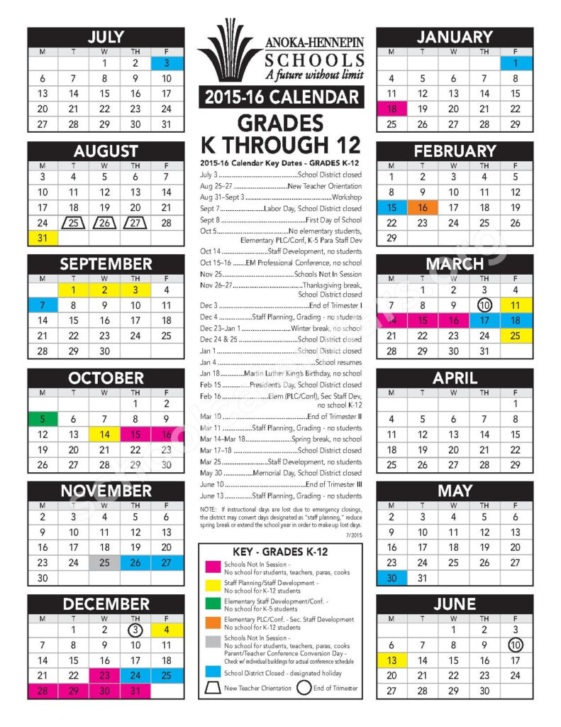 Anoka Court Calendar Printable Calendar