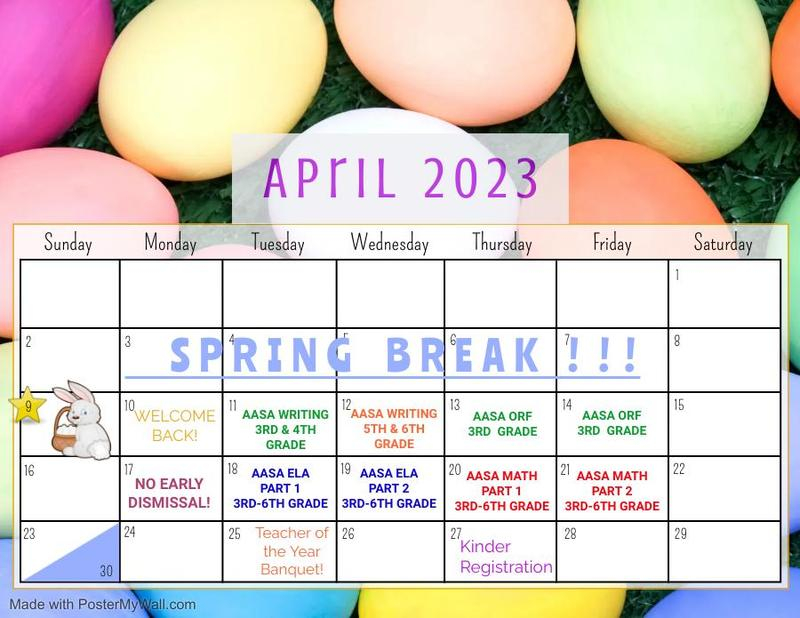 April Calendar Arizona Desert Elementary School