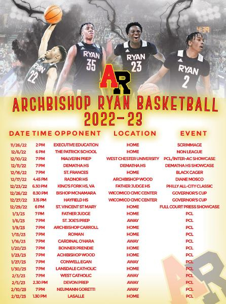 Archbishop Ryan High School Boys Varsity Basketball Winter 2022 2023 