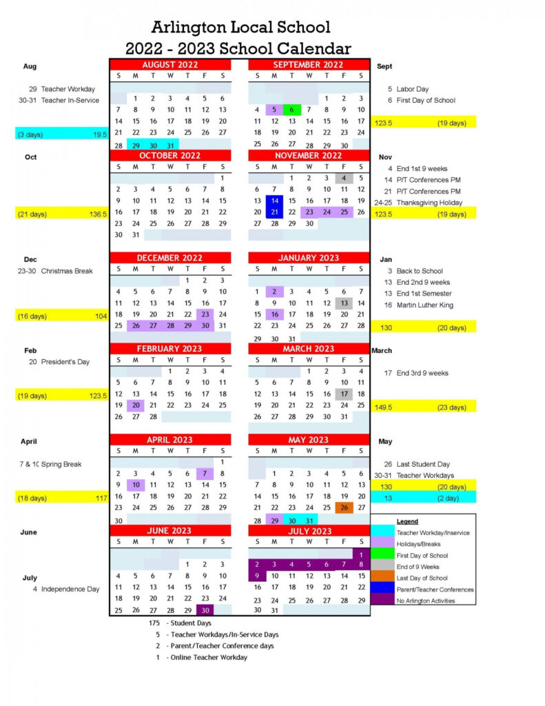 Arlington Local Schools Calendar 2022 And 2023 PublicHolidays