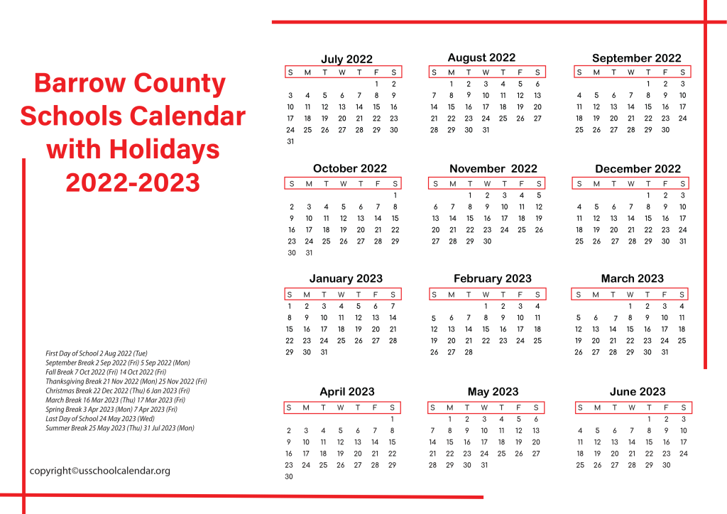 Barrow County Schools Calendar 2023 US School Calendar