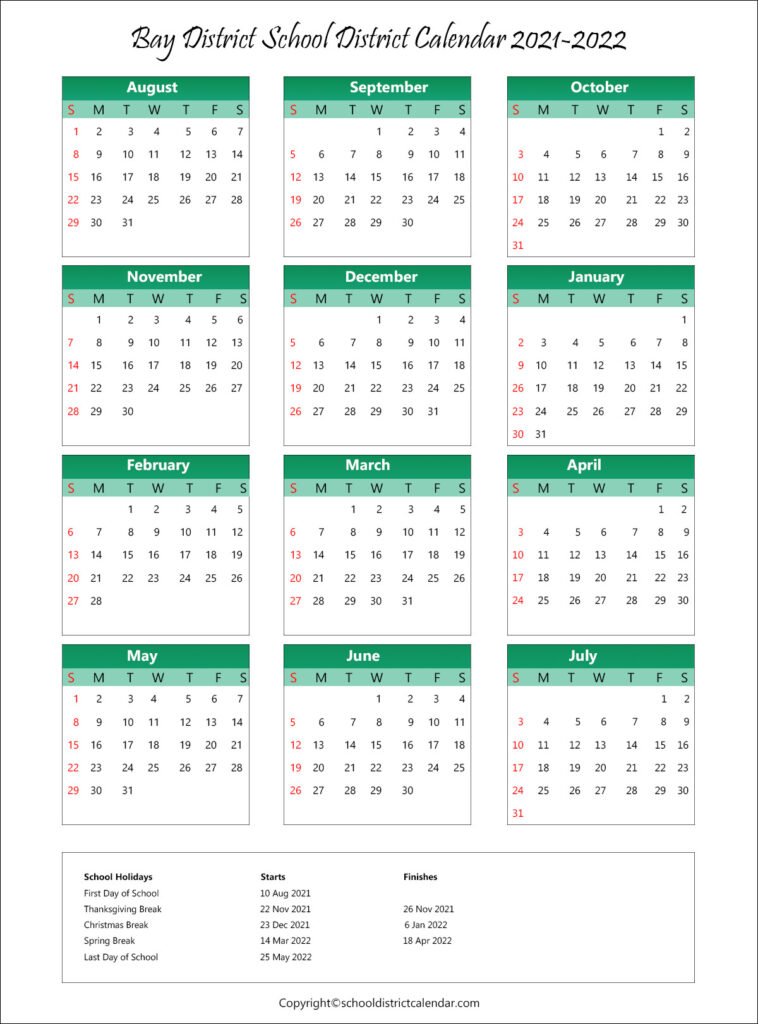 Bay District Schools Calendar Holidays 2021 2022