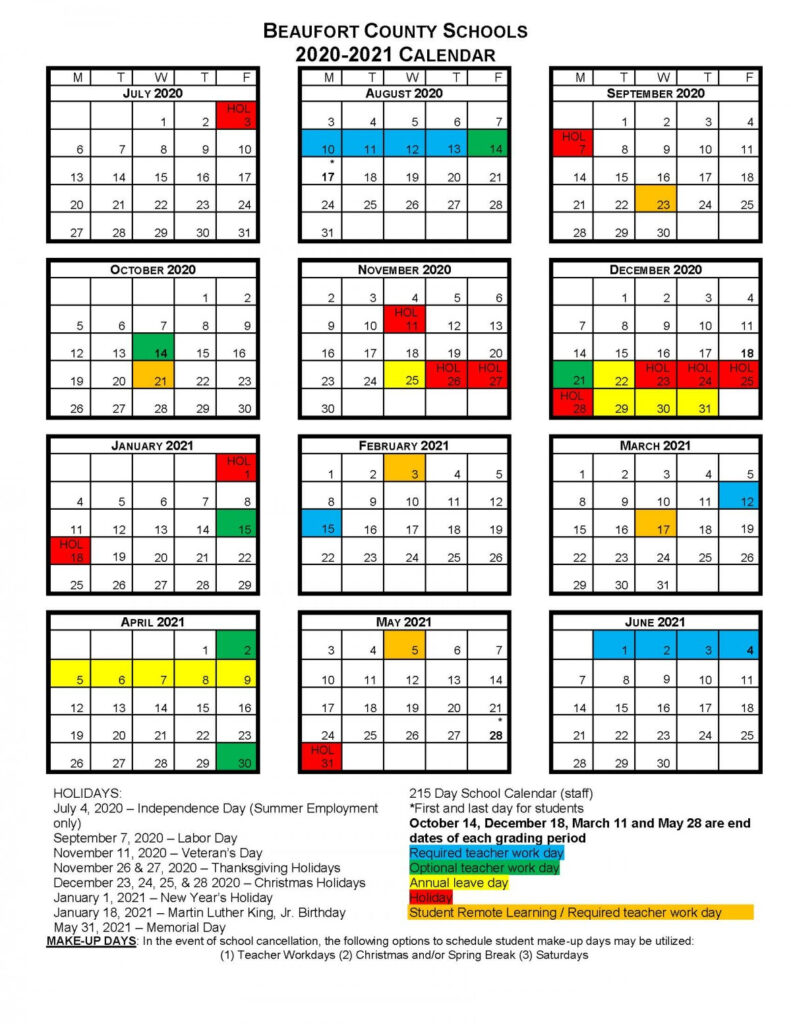 Beaufort Academy Calendar Printable Calendar