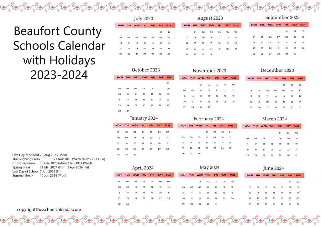 Beaufort County Schools Calendar With Holidays 2023 2024