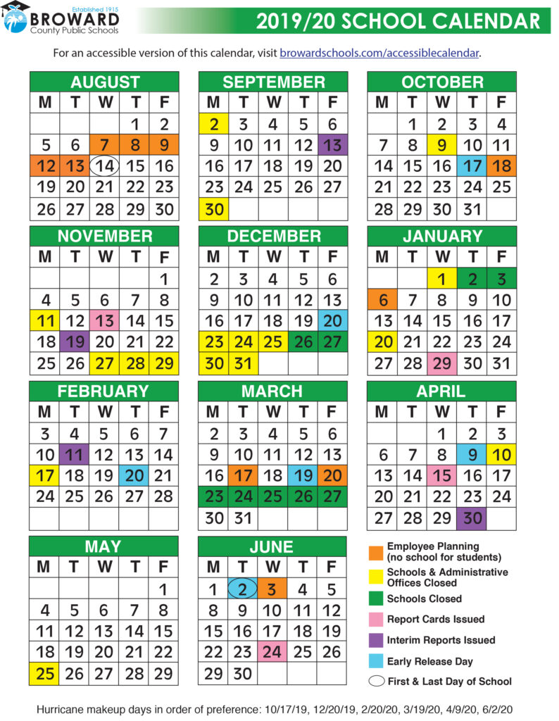 Broward County Public Schools 2019 2020 Calendar Tamarac Talk