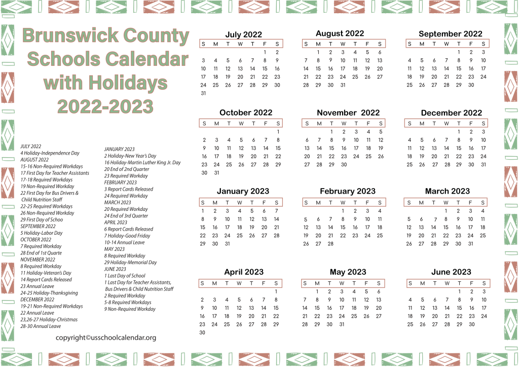 Brunswick County Schools Holidays US School Calendar
