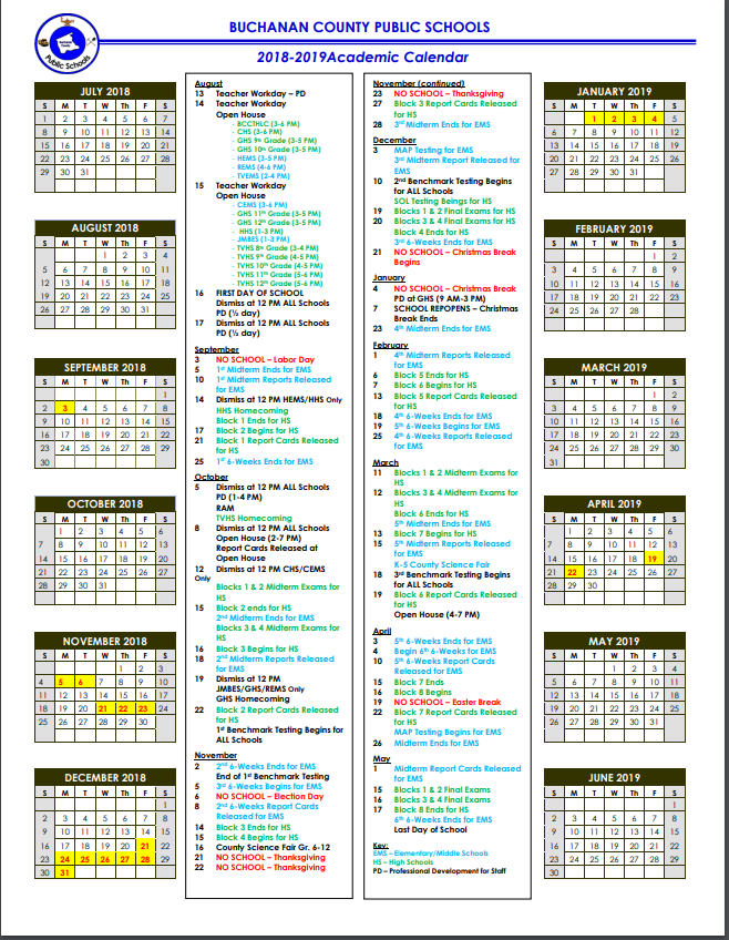 Buchanan County Public Schools Calendar 2019 PublicHolidays us