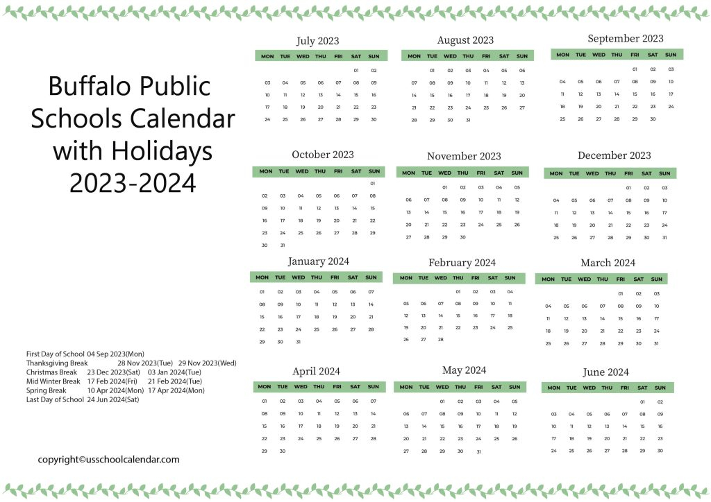 Buffalo Public Schools Calendar With Holidays 2023 2024
