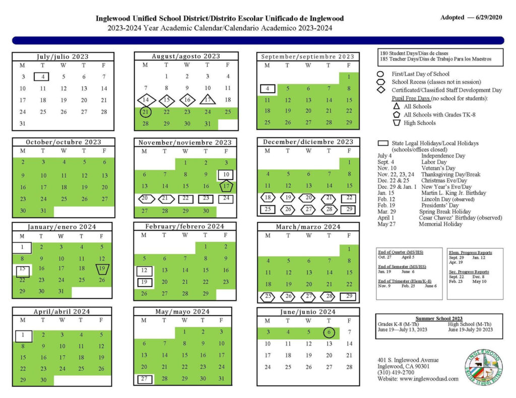 Calendar About Us Inglewood Unified School District From Gilbert Public 