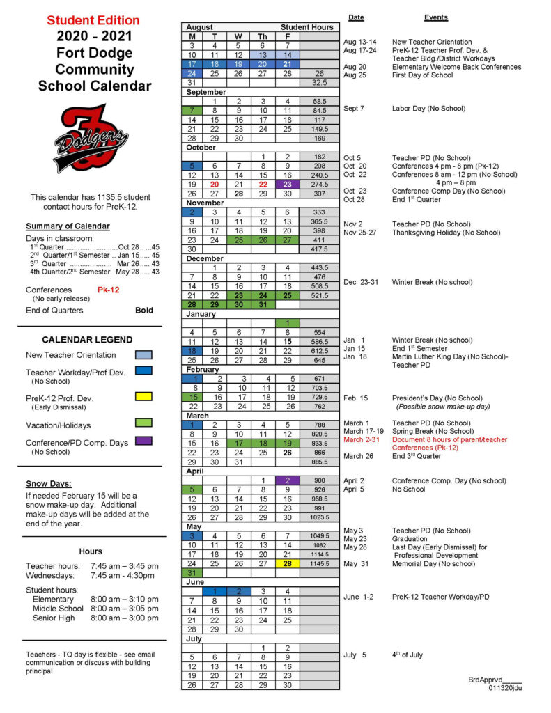 Calendar Fort Dodge Community School District