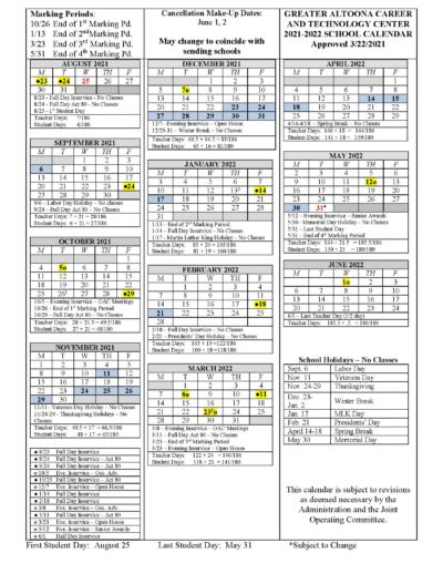 Calendar Greater Altoona CTC