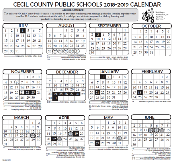 Calendars CCPS 2018 2019 Calendar
