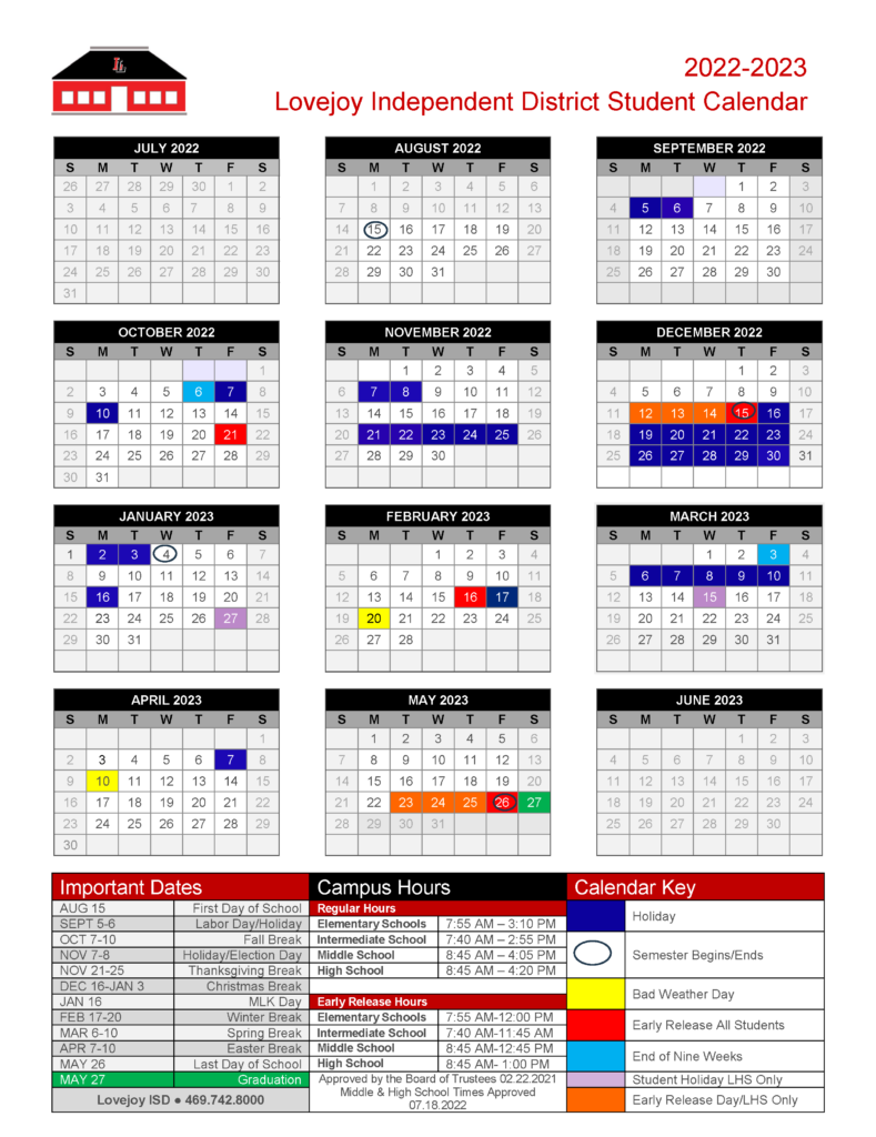 Calendars Quick Links Lovejoy Independent School District