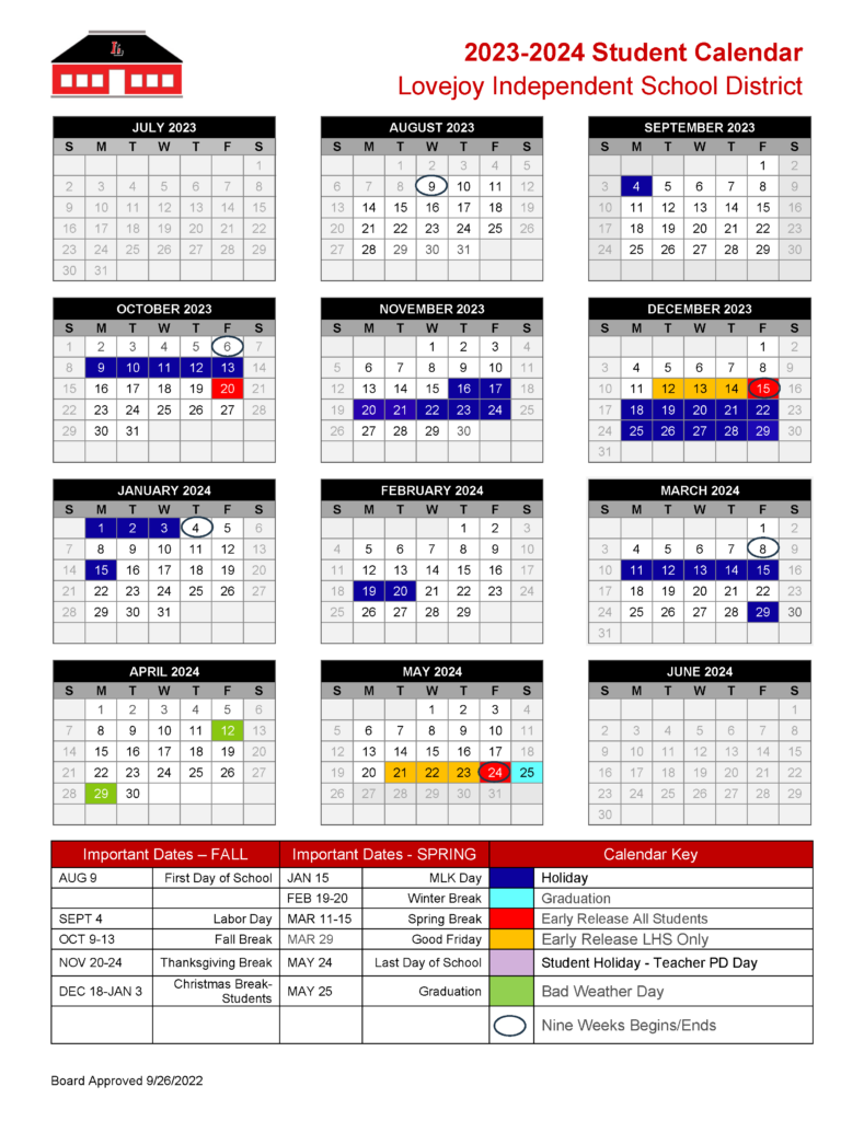 Calendars Quick Links Lovejoy Independent School District