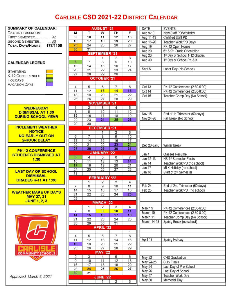 Carlisle Community School District Calendar 2023 2024