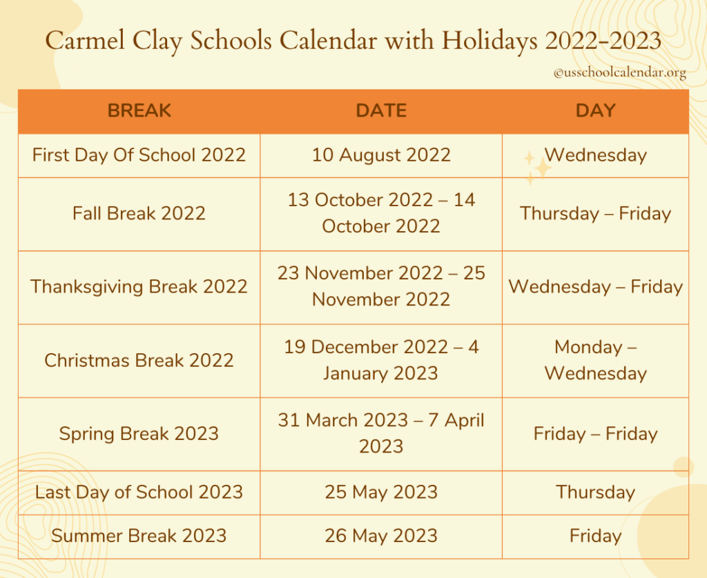 Carmel Clay Schools Calendar 2022 2023 US School Calendar