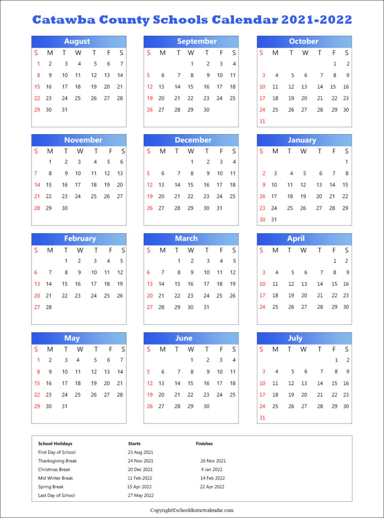 Catawba County Schools District Calendar Holidays 2021 2022