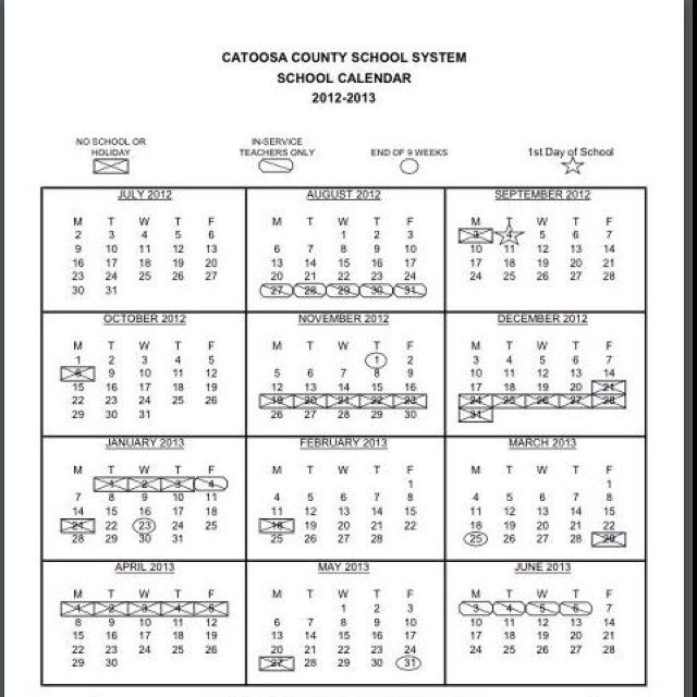 Catoosa County School Calendar 2012 2013 School Calendar School 