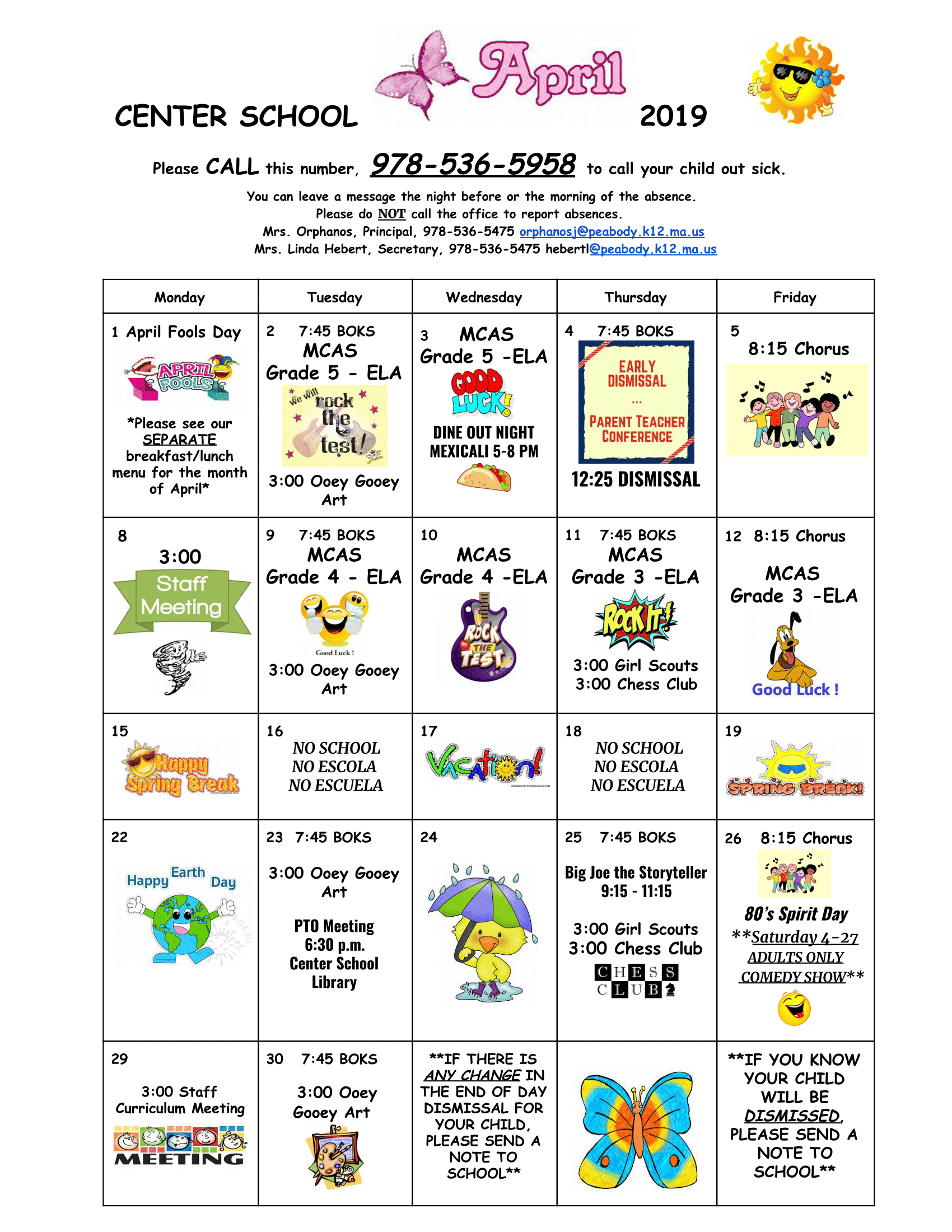 Center School April 2019 Calendar Peabody Public Schools