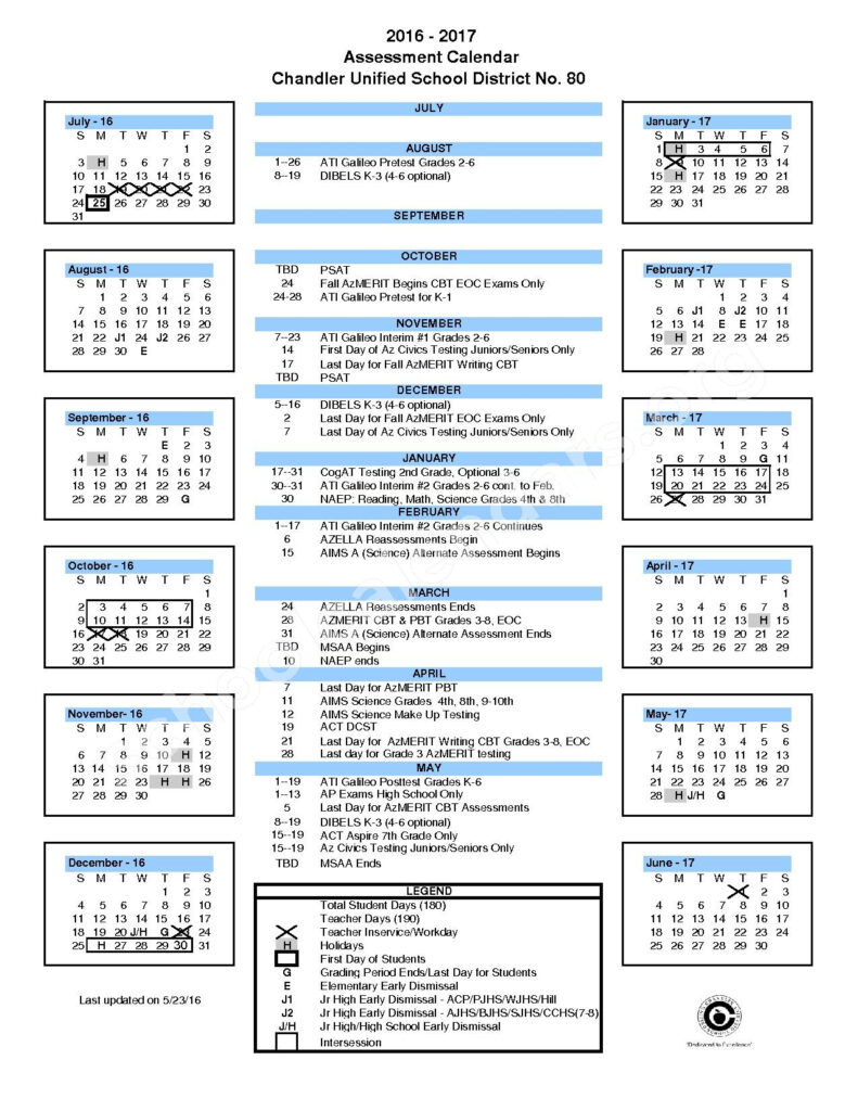 Chandler Unified School District Calendars Chandler AZ