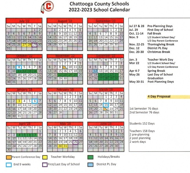 Chattooga Supt Releases 2022 2023 Four Day Calendar AM 1180 Radio