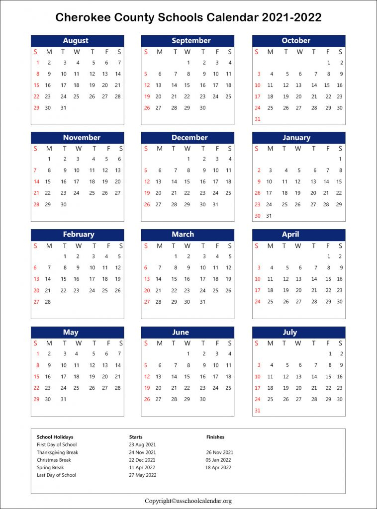 Cherokee County Schools Ga Calendar 2022 Academic Calendar 2022