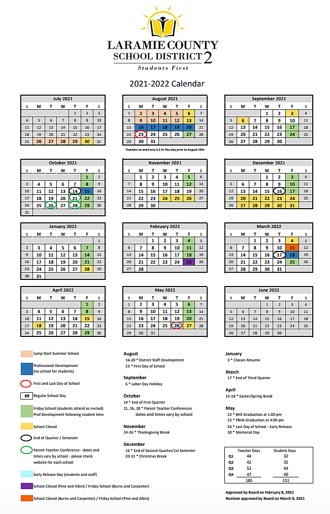 Cheyenne And Laramie County School Calendars For 2021 2022