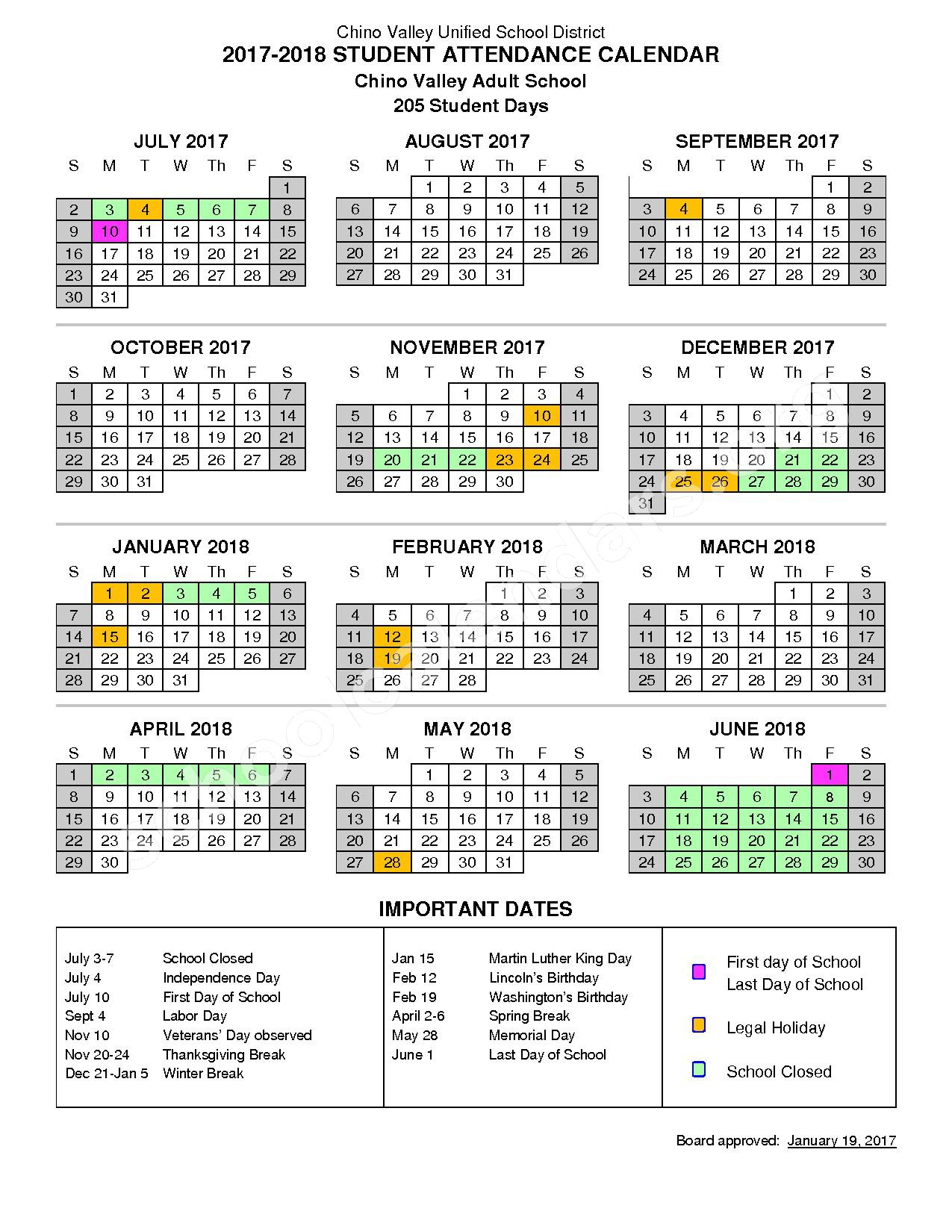 Chino Valley Unified School District Calendars Chino CA