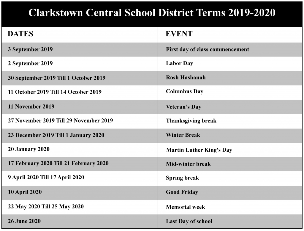 Clarkstown Central School District Academic Calendar 2021 2022