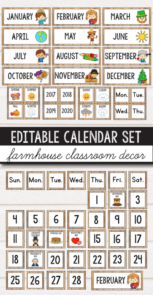 Classroom Calendar Display For Preschool Primary Middle And 