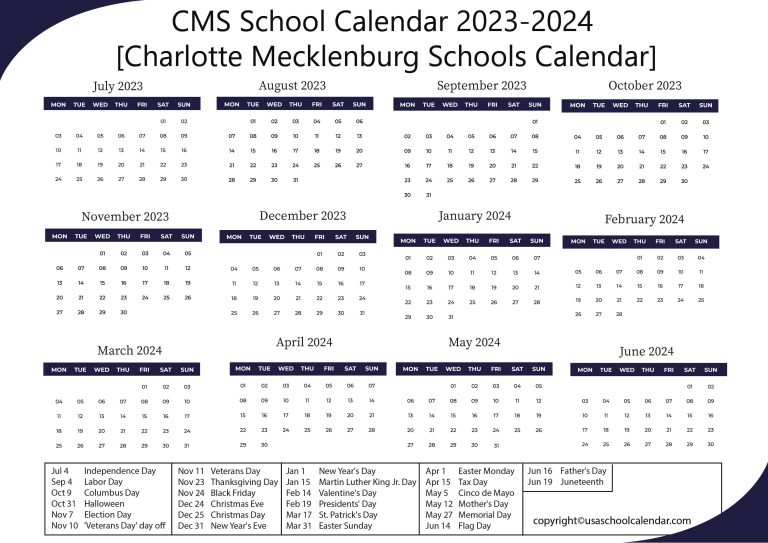 CMS School Calendar 2023 24 Charlotte Mecklenburg Schools 