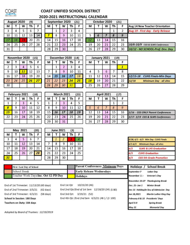 Coast Unified School District Calendar 2022 2023