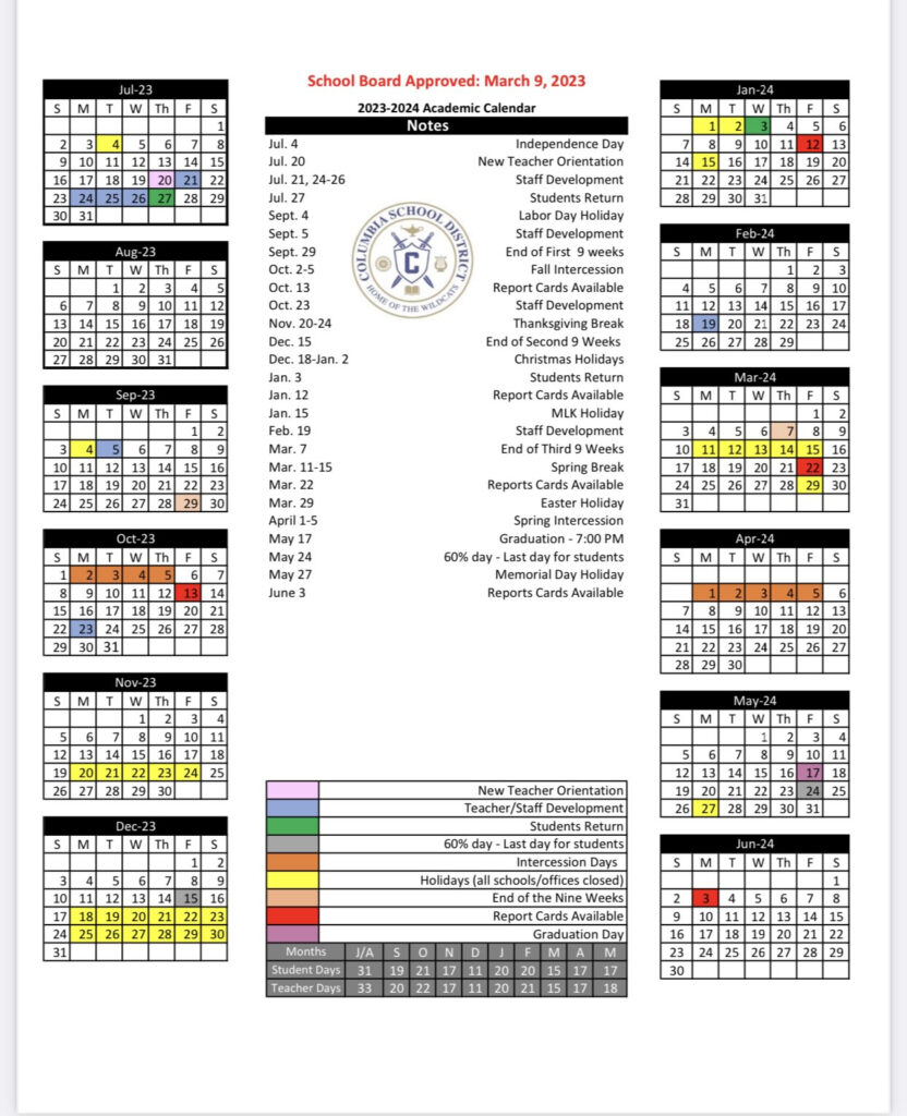 Columbia School District Calendar 2023 And 2024 PublicHolidays