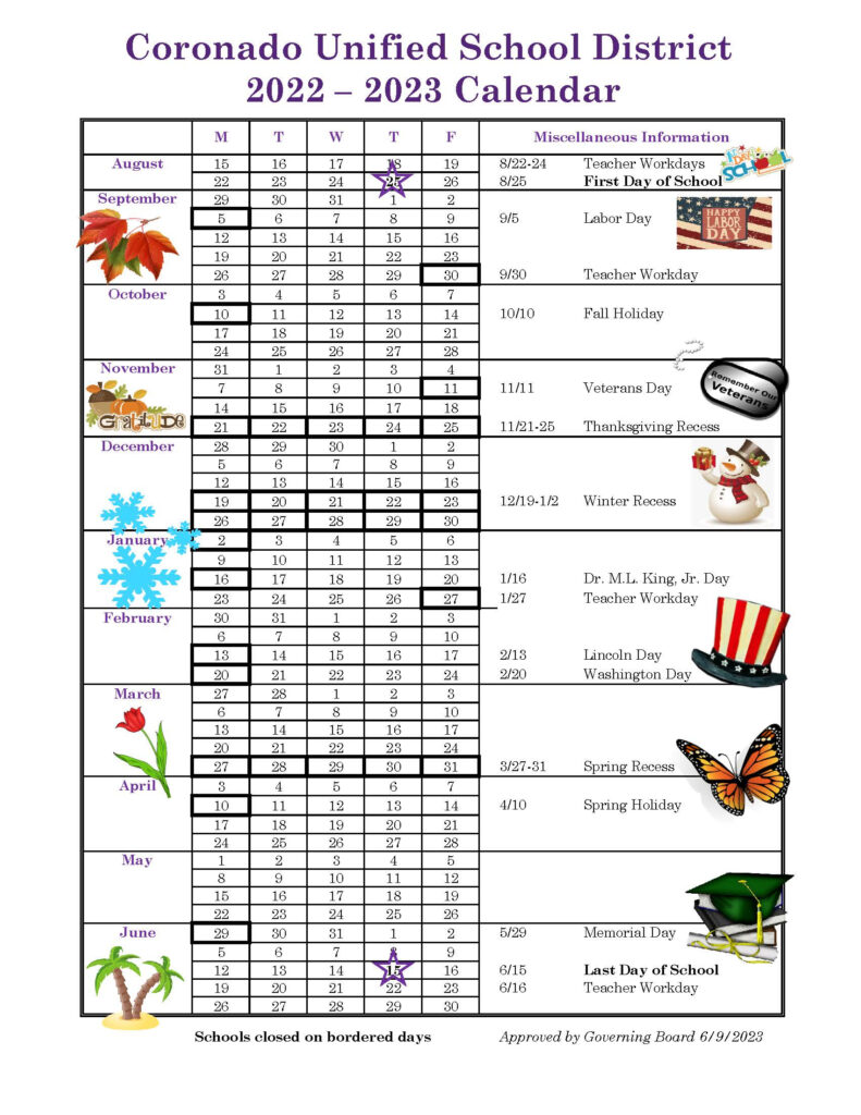 Coronado High School CHS Academic Calendar And Bell Schedule