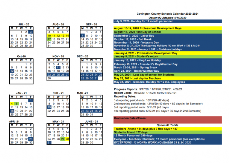 Covington County Schools Calendar 2020 And 2021