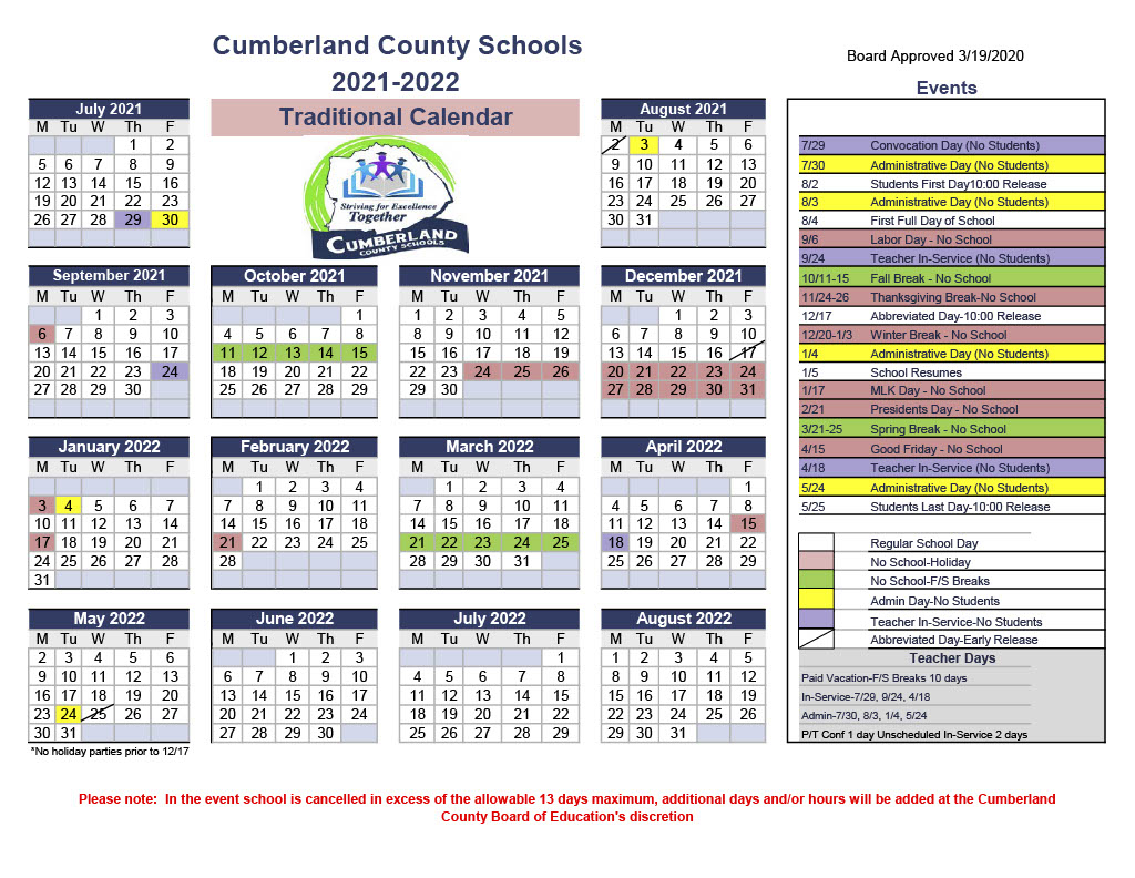 Cumberland County Schools Calendar 2021 And 2022 PublicHolidays us