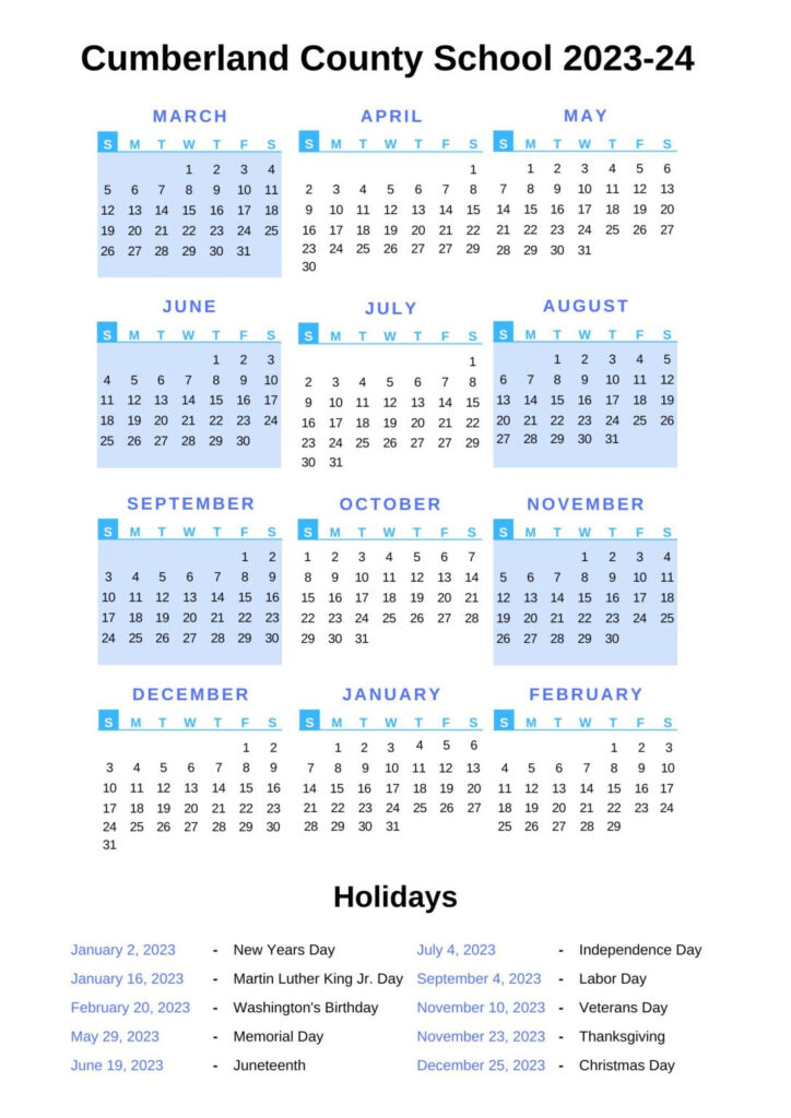 Cumberland County Schools Calendar 2023 24 With Holidays