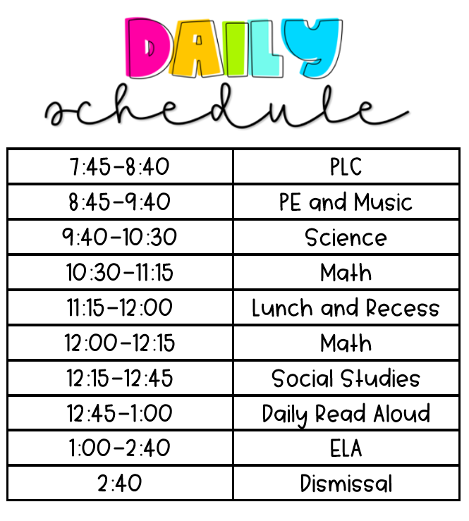 Daily Schedule Ms Haley Harold San Jacinto Elementary