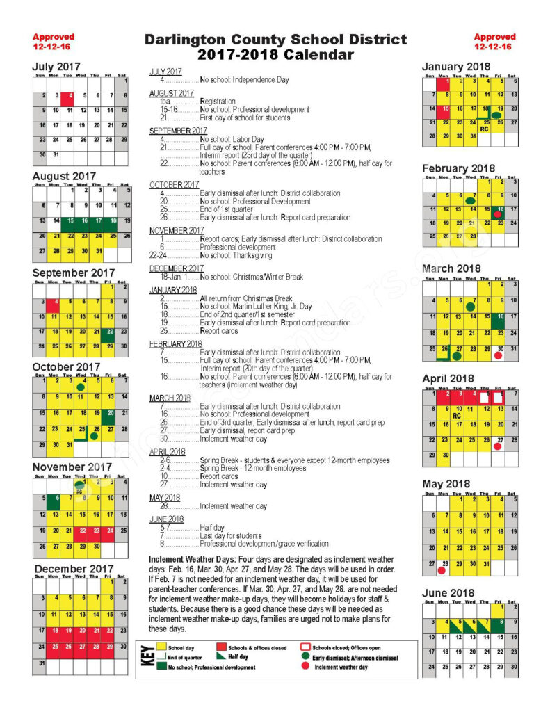 Darlington County School District Calendars Darlington SC