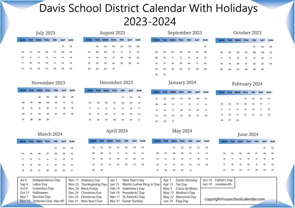 Davis School District Calendar With Holidays 2023 2024